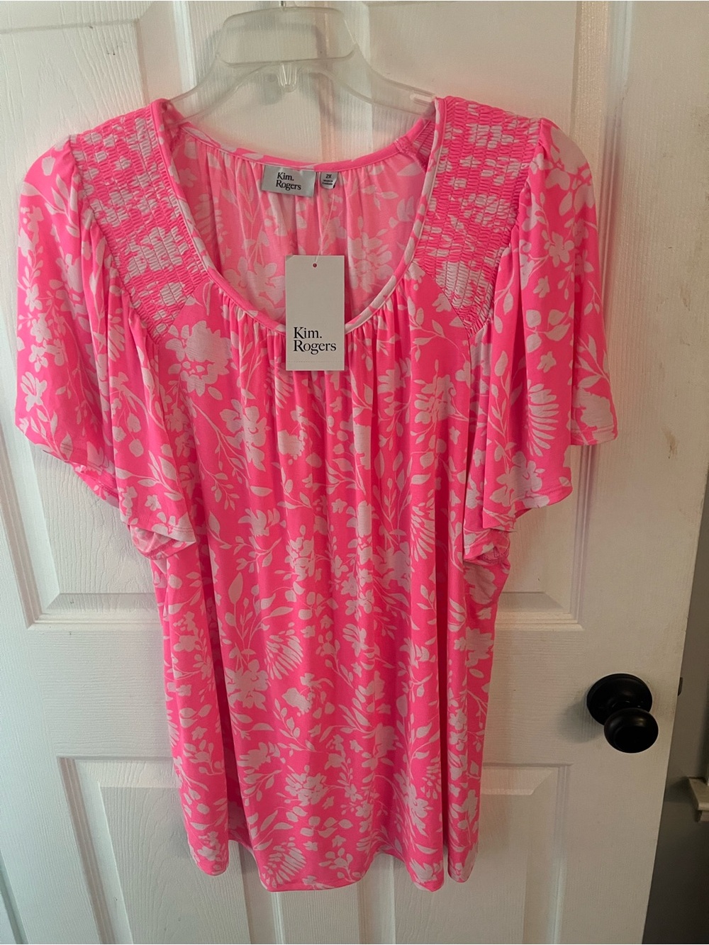Kim Rogers Hot Pink & White Floral Flutter Sleeve Tunic